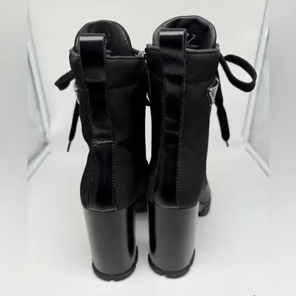 Prada Black Leather/ Re-Nylon Metal Triangle Logo 110mm Ankle Boots EU 38.5 - Picture 8 of 15